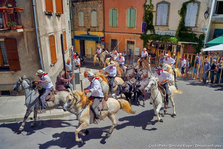 Arles, la Cocarde d'Or, arrivée dans les arènes des taureaux