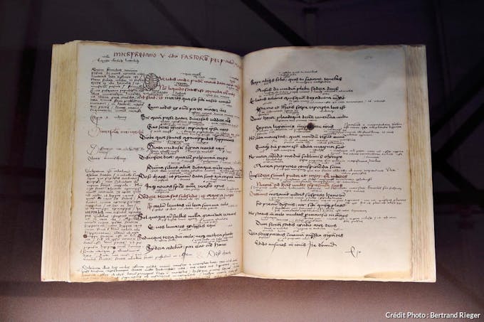 Cahier d'écolier de Beatus Rhenanus exposé à la bibliothèque humaniste de Sélestat (Alsace)