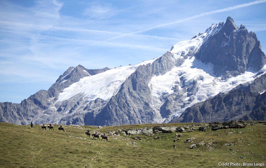 Randonnée équestre sur le plateau d'Emparis, dans les Alpes françaises