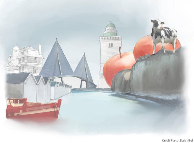 Illustration réalisée par Boris Abel pour l'épisode Normandie du podcast La France Baladeuse