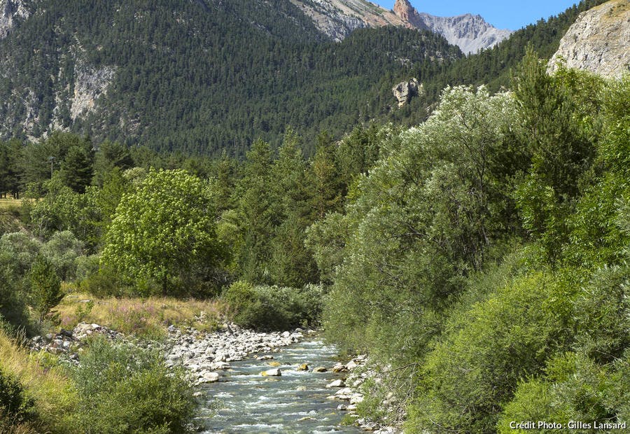 Le torrent de Nevache traversant le village de Plampinet (Hautes-Alpes)
