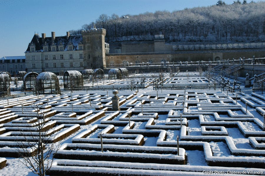 Les jardins du château de Villandry sous la neige