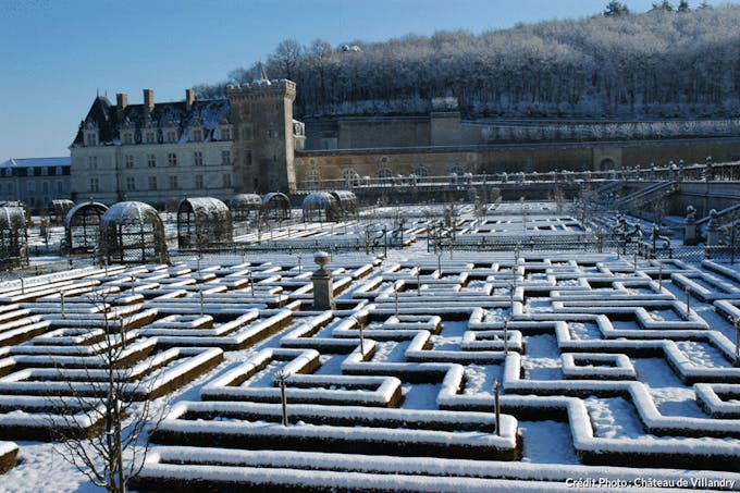 Les jardins du château de Villandry sous la neige