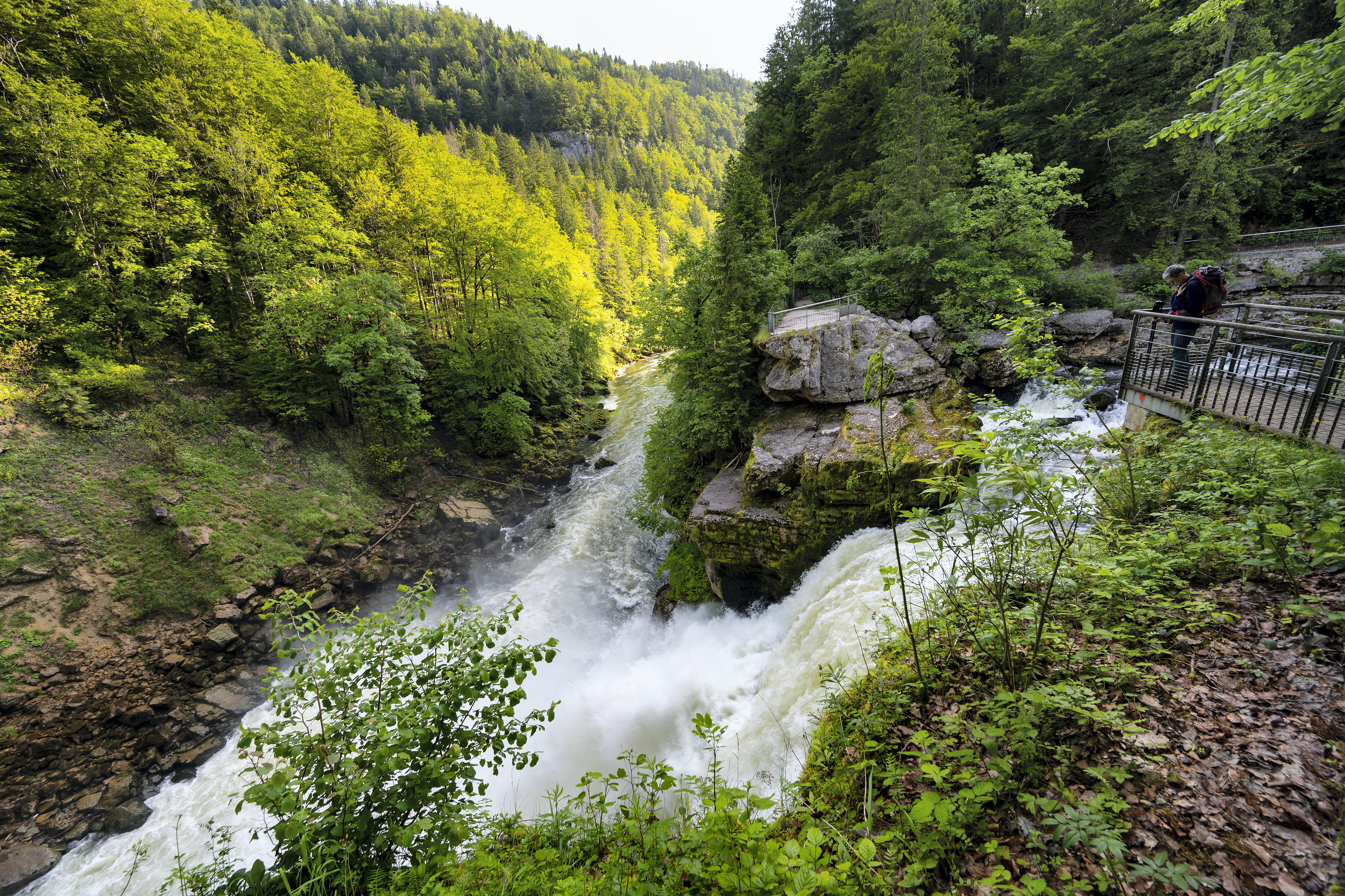 Site protégé dans les gorges du Doubs, la cascade de 27 mètres de haut, baptisée le Saut du Doubs, est située sur la frontière franco-suisse, dans la commune de Villiers-le-Lac (côté français) et de Locle (côté suisse).