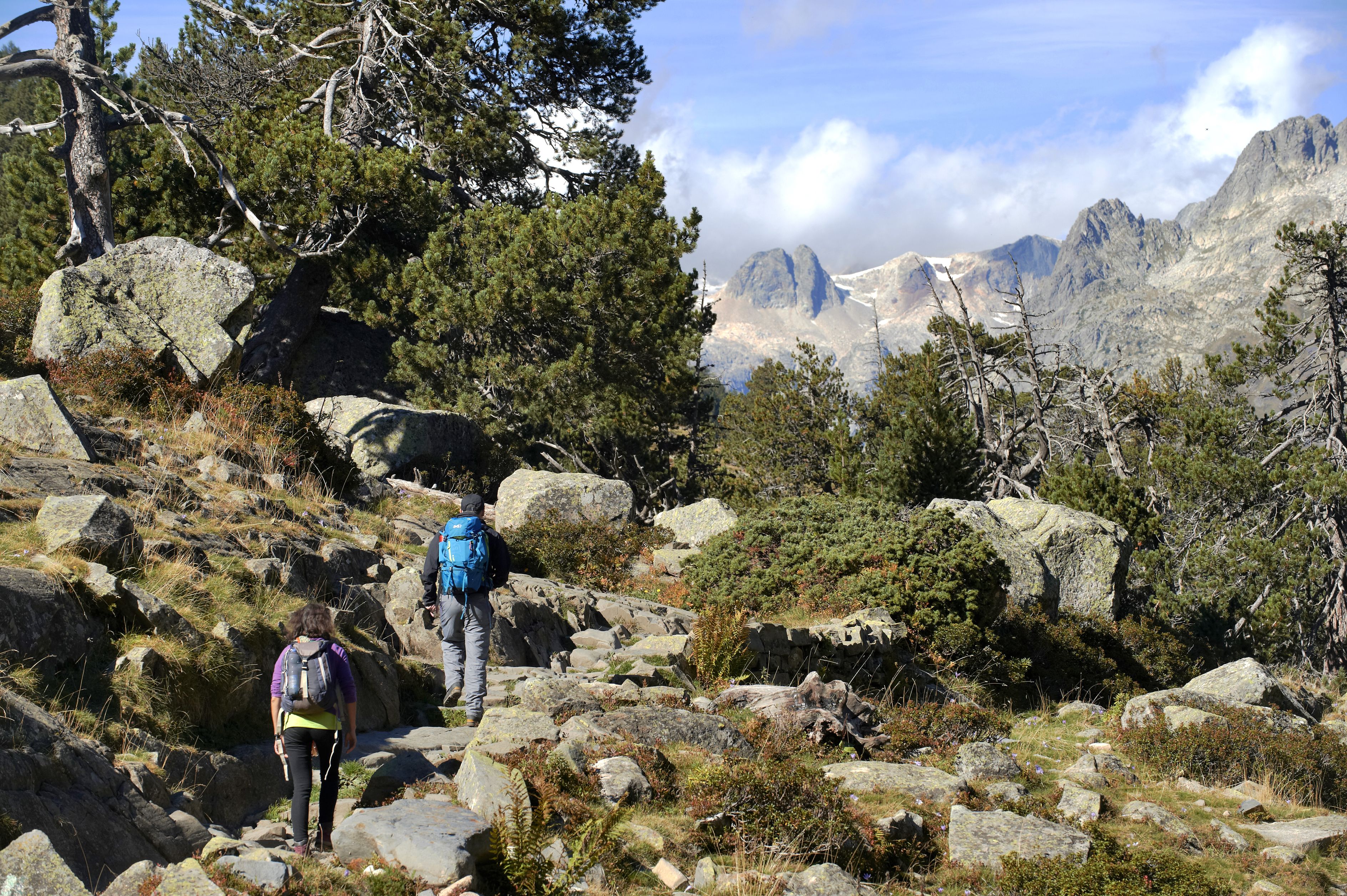 En route vers le trou du Toro : la montée se montre rude, mais le paysage rocheux pommelé de conifères vaut bien un tel effort.
