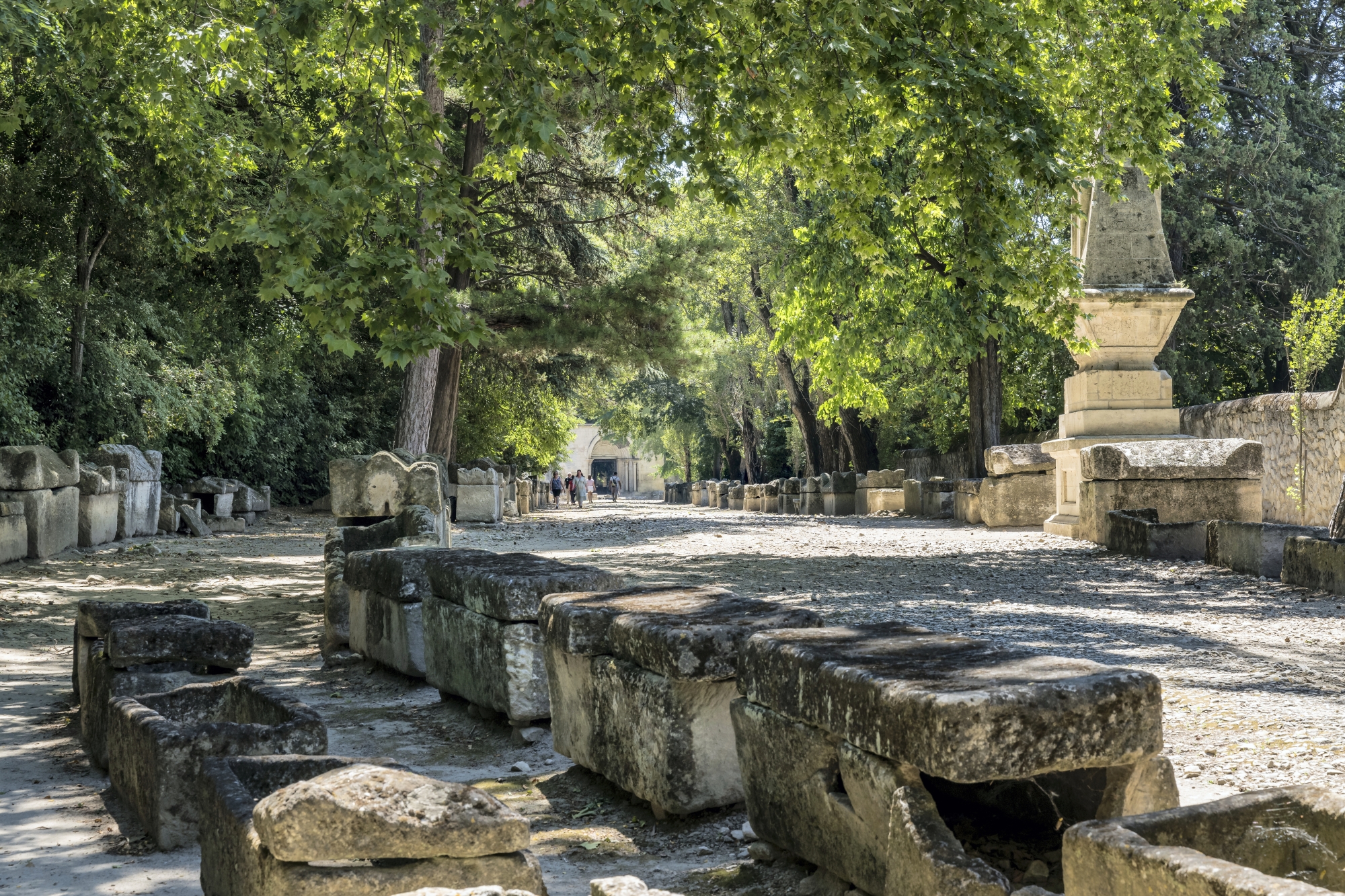 Les allées verdoyantes de cette nécro- pole chargée d’histoire longent les sépultures et sarcophages jusqu’à l’église Saint-Honorat (xiie), dont la porte signe le point de départ d’un des chemins de Compostelle.